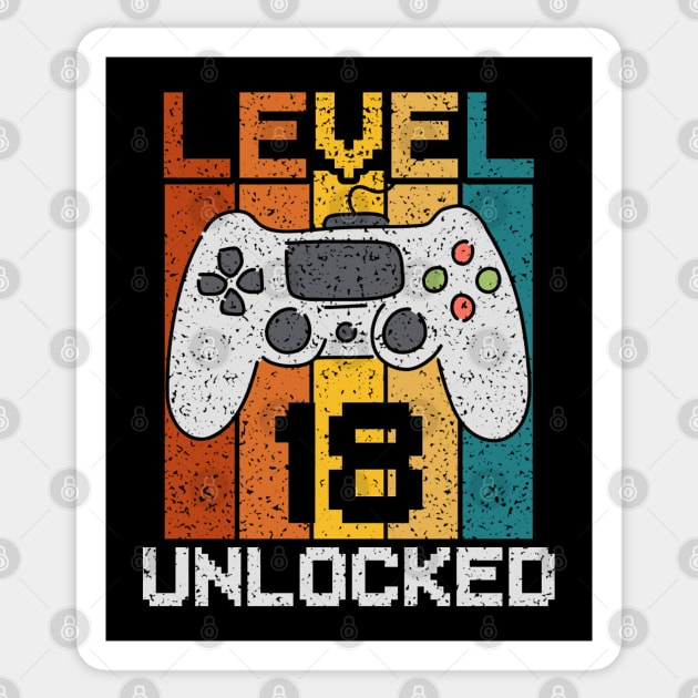 Level 18 Unlocked, Retro 18th Birthday Gamer Sticker by ishimkp